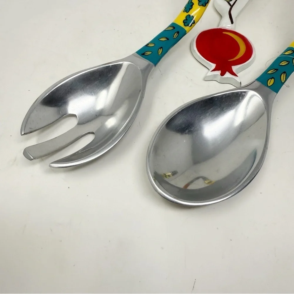 AHUVA Judaica Hand Painted By HADARYA Salad Serving Set Unique Shabbos 12”X4.5”